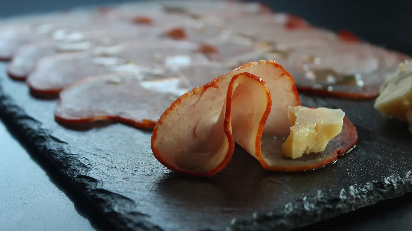 Sliced cured pork loin from León