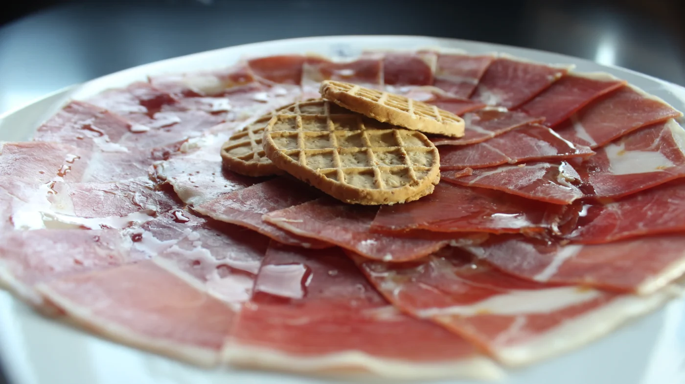 Sliced cured serrano Ham from León